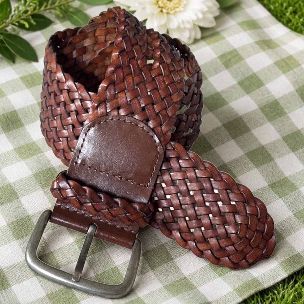 Woven Brown Leather Wide Braided Belt Double Strand Boho Cottagecore  Western